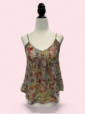 Vintage Silk V-Neck Spaghetti Strap Cami Tank Top - Sage and Rust
